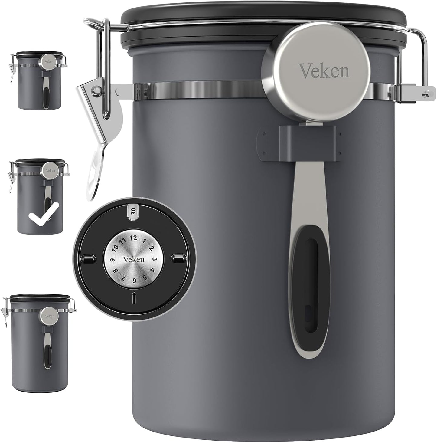 Veken Coffee Canister, Airtight Stainless Steel Kitchen Food Storage Container with Date Tracker
