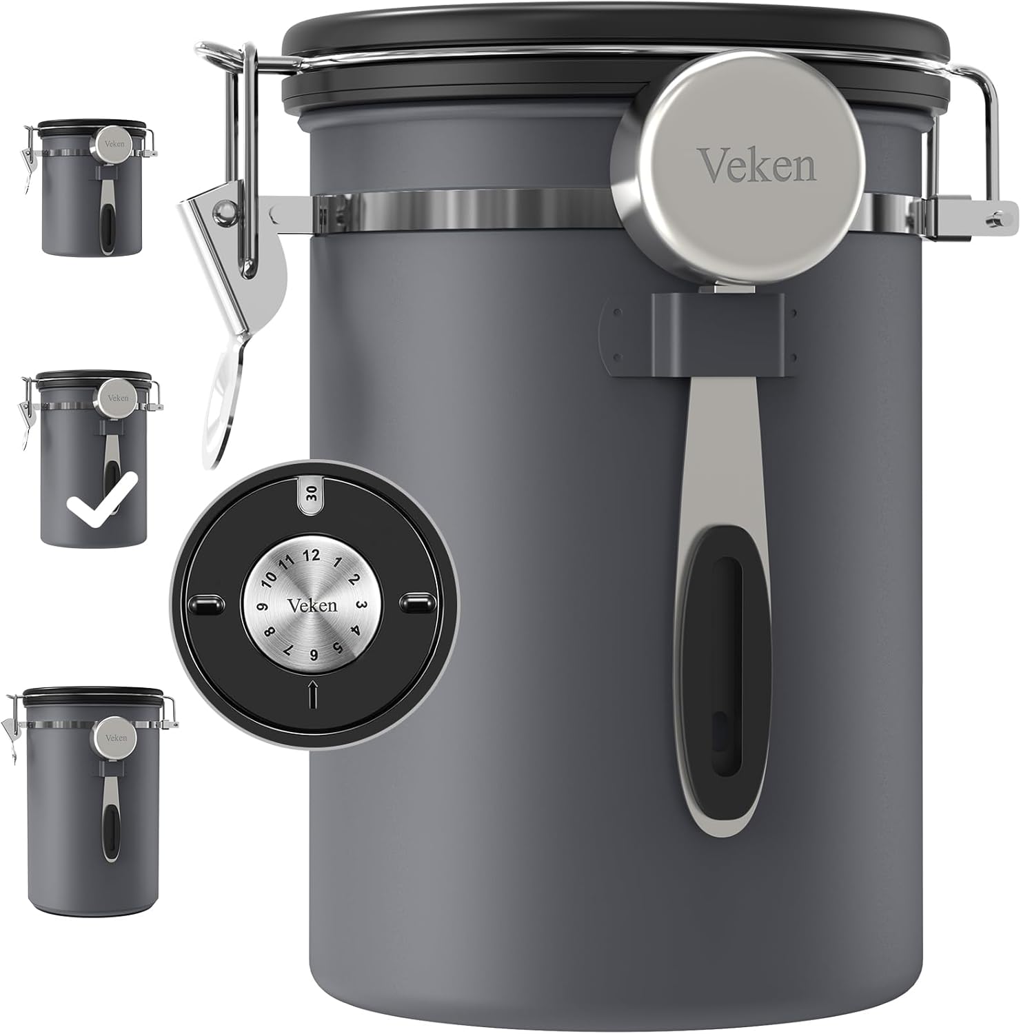 Veken Coffee Canister, Airtight Stainless Steel Kitchen Food Storage Container with Date Tracker