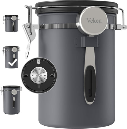 Veken Coffee Canister, Airtight Stainless Steel Kitchen Food Storage Container with Date Tracker