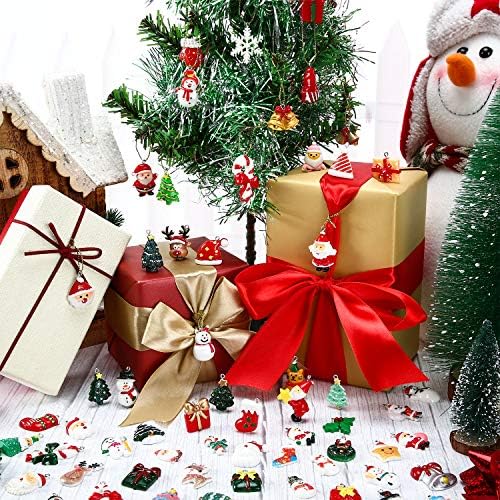 WILLBOND 66 Pieces Mini Resin Christmas Ornaments Christmas Tree Ornament with 65.6 Feet Gold