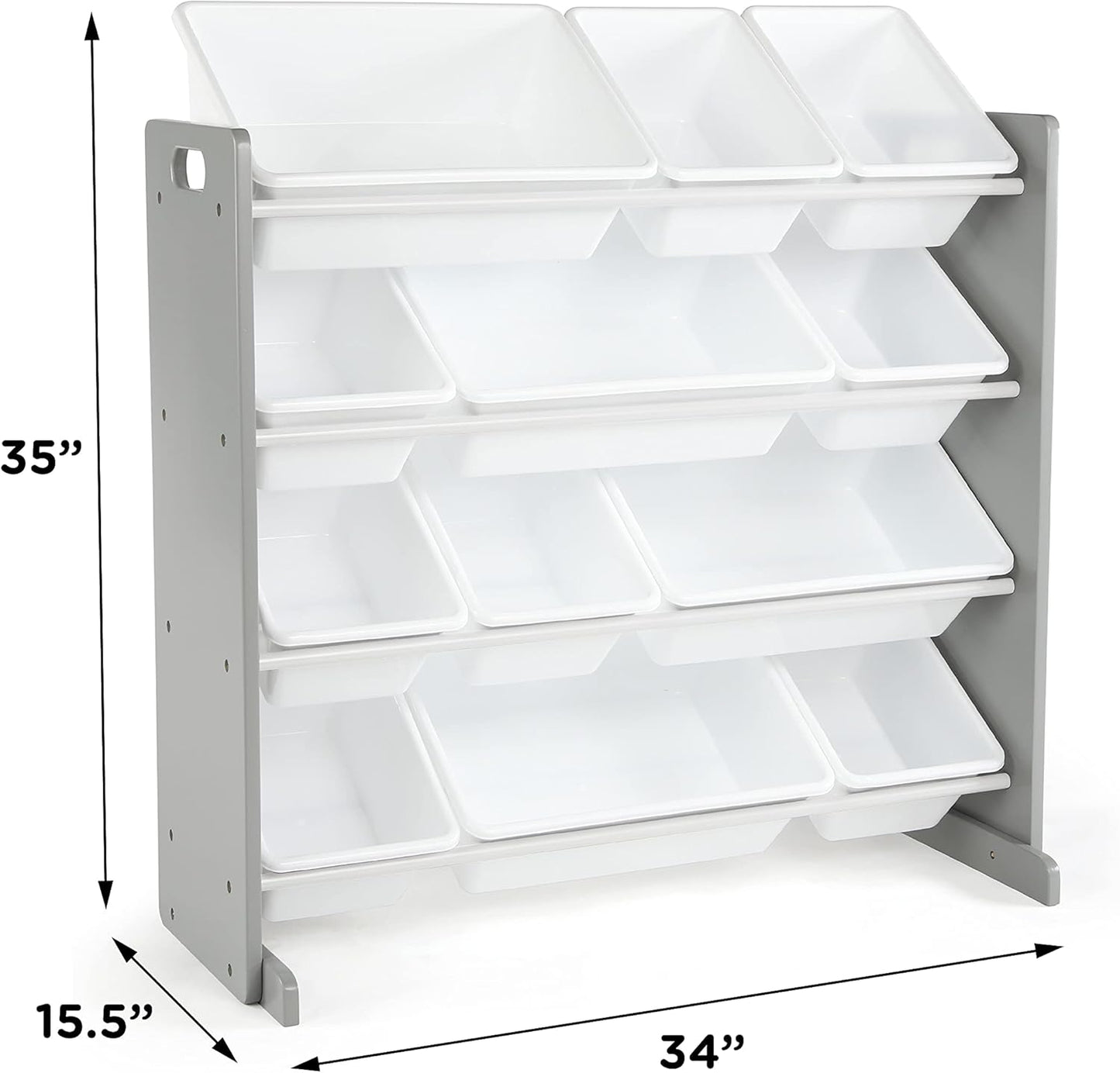 Humble Crew Kids Toy Storage Organizer with 12 Plastic Bins, Grey/White – Removable Bins for