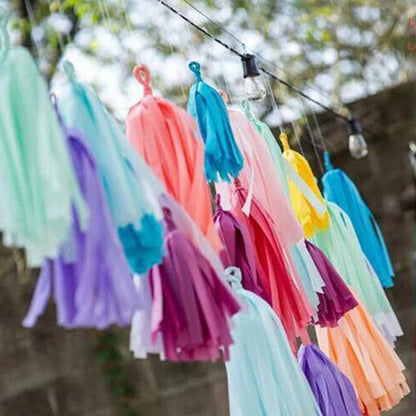 Black Yellow and White Paper Tissue Tassel Garland Banner for Party Decorations,15 Pcs