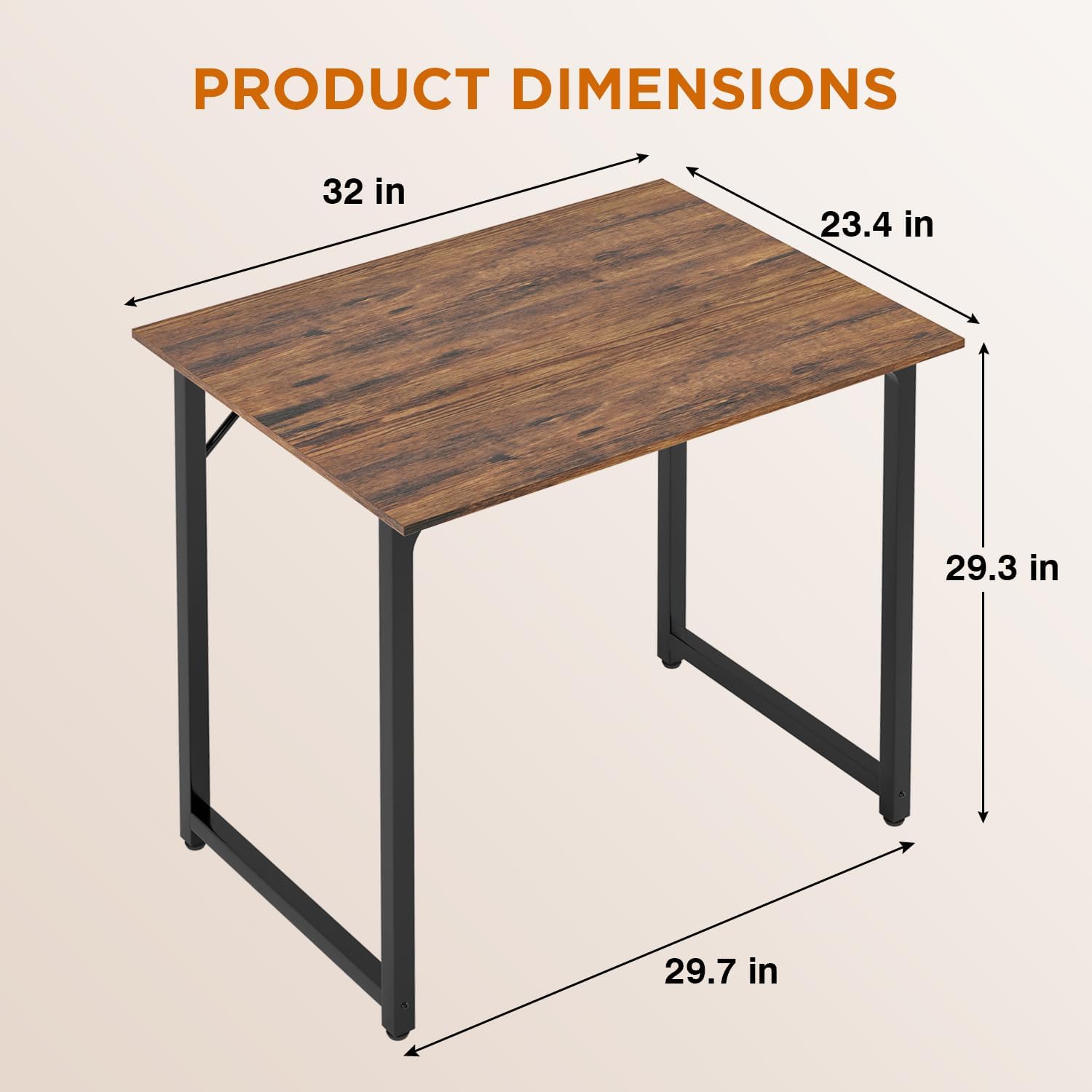 PayLessHere | 32 Inch Computer Desk | Brown | Office Desk with Metal Frame, Adjustable Feet |
