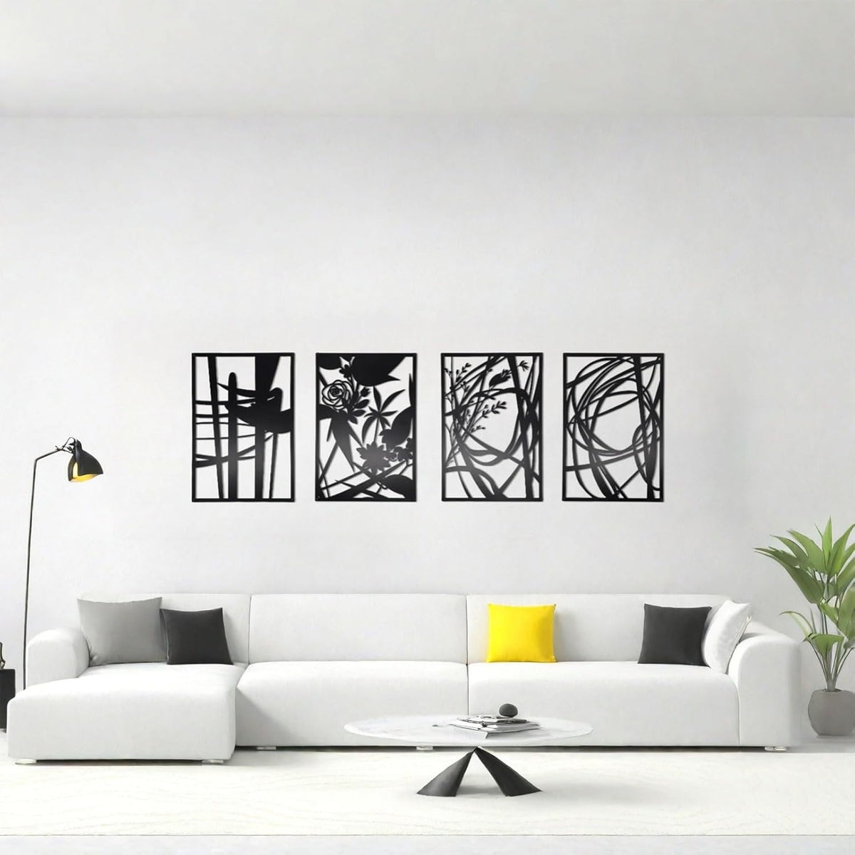 AIM & GGKK 4 Pack Black Abstract Wall Art Décor, Minimalist Décor Single Line Art Wall Decorations