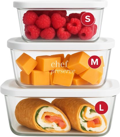 Chef Preserve Glass Vacuum Seal Containers for Food Storage, Made For Compact Vacuum Sealer, 3pcs