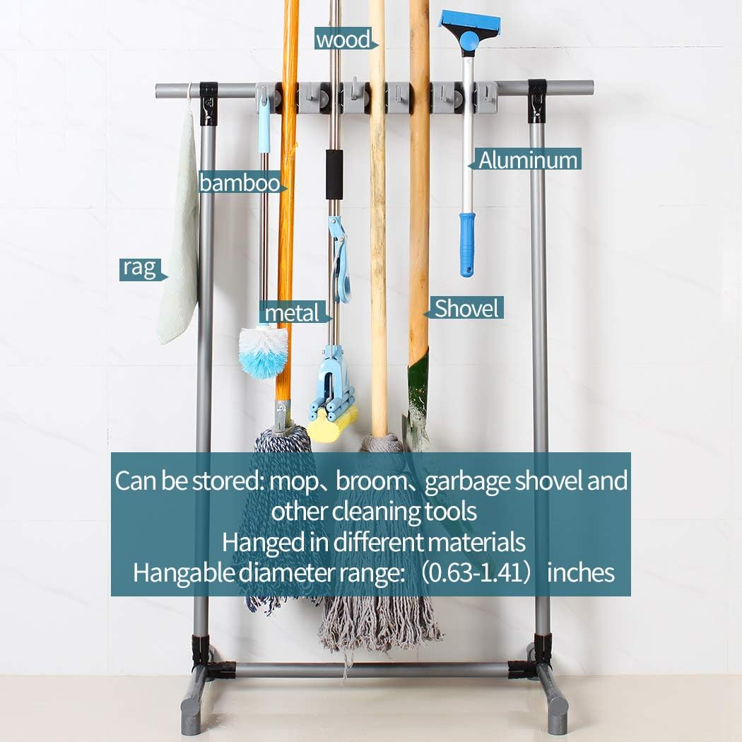Broom Mop Holder Floor-Mounted mop Rack Cleaning Tool storage for laundry room closet organizer