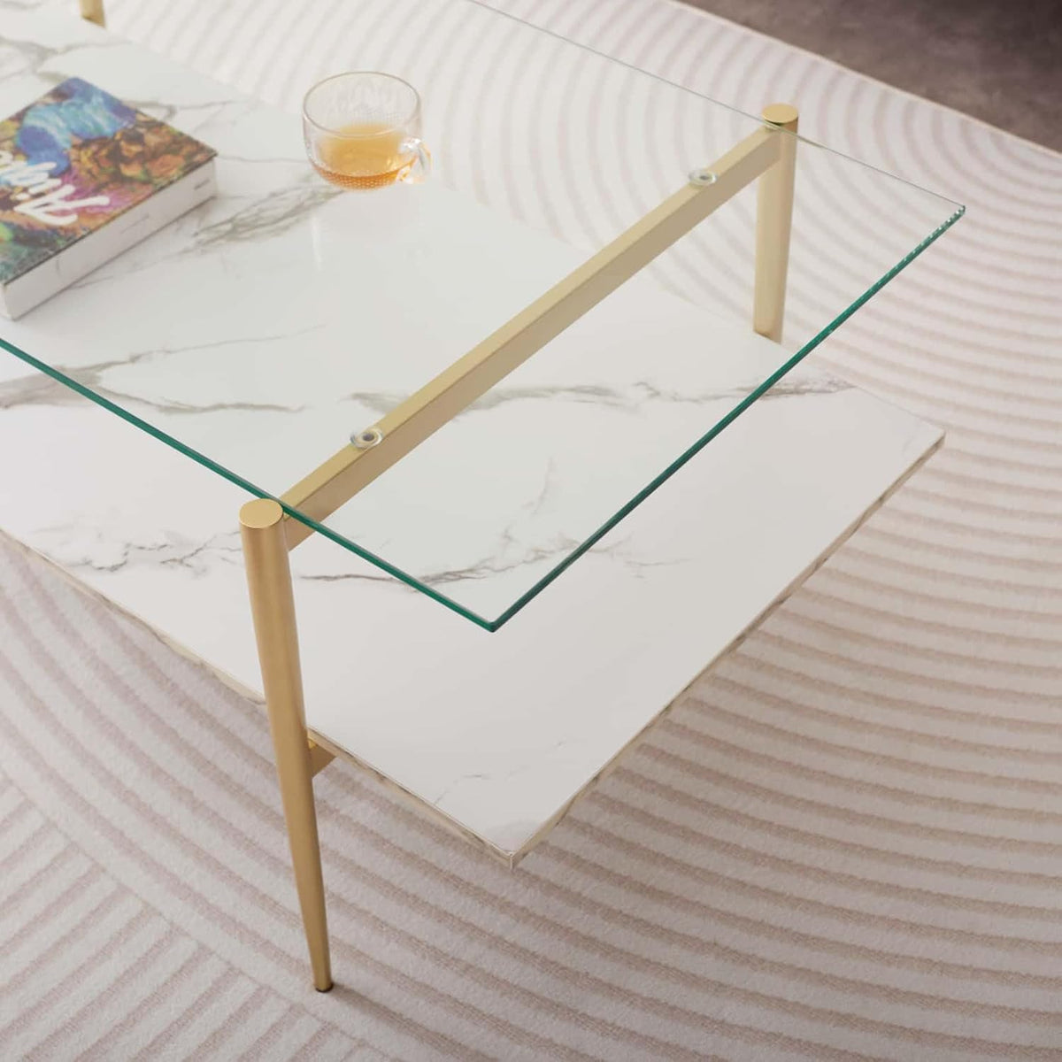Rectangle Coffee Table for Living Room, Mid-Century Modern Design, L41 x W21 x H17, 2-Tier