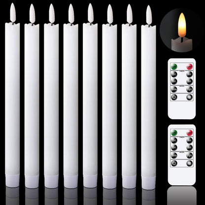 GenSwin Flameless Flickering Taper Candles with 2 Remote Controls and Timer, Real Wax 3D Wick Light