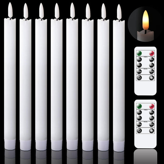GenSwin Flameless Flickering Taper Candles with 2 Remote Controls and Timer, Real Wax 3D Wick Light