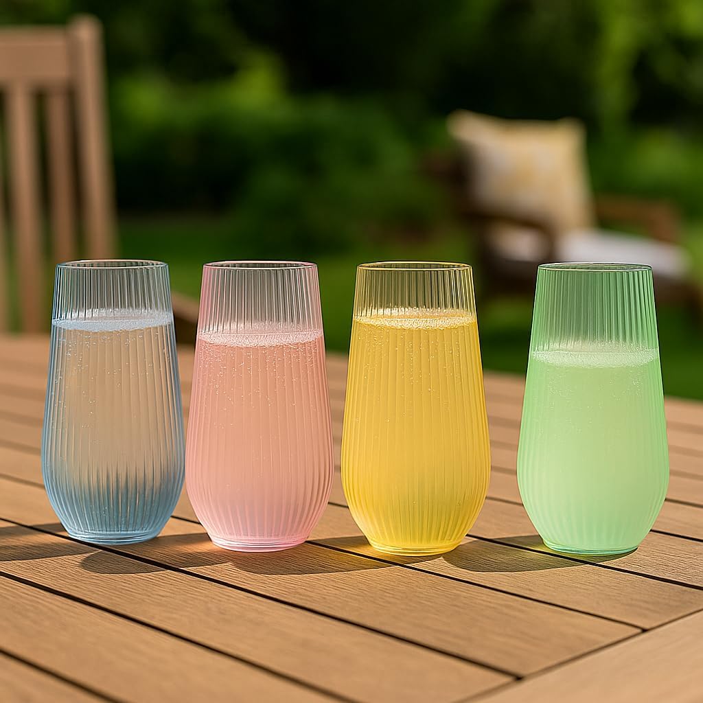 48 Pack Ribbed Ripple Stemless Toasting Glasses, Origami Durable 9 Oz BPA-Free Disposable Plastic