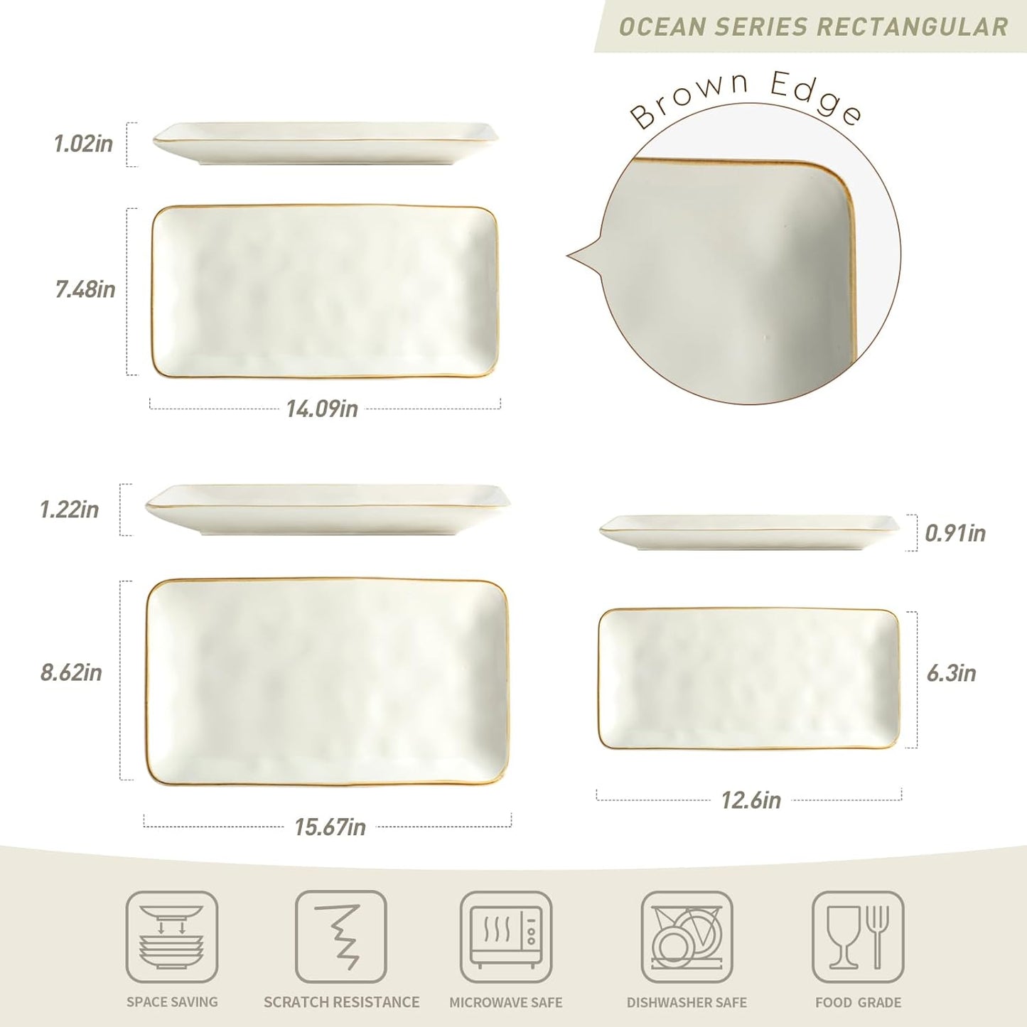 famiware Serving Platter, Rectangular 15.67/14.1/12.6inch Serving Dishes for Entertaining