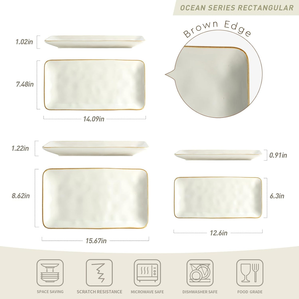 famiware Serving Platter, Rectangular 15.67/14.1/12.6inch Serving Dishes for Entertaining