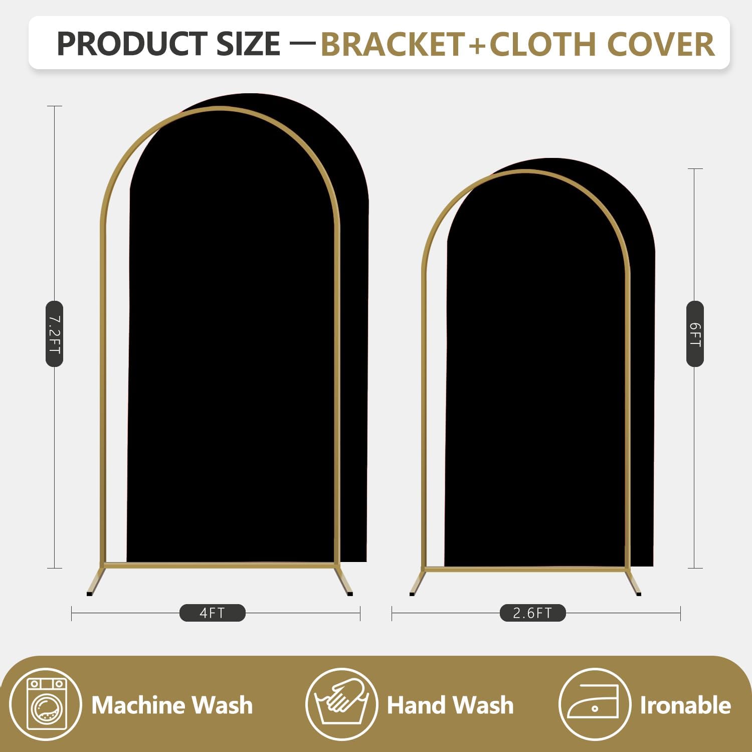 Arch Backdrop Stand and Cover Set, 3 Metal Balloon Arch Backdrop 7.2ft 6ft, Gold Arched Stand Frame
