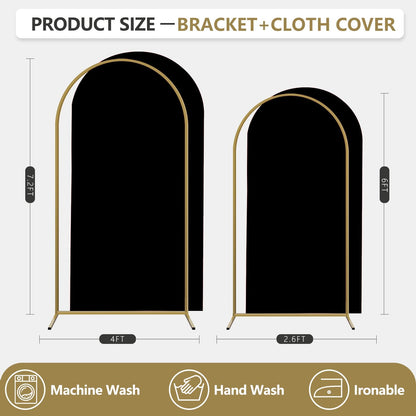 Arch Backdrop Stand and Cover Set, 3 Metal Balloon Arch Backdrop 7.2ft 6ft, Gold Arched Stand Frame