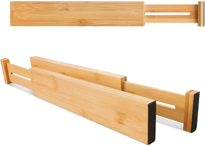 VaeFae Adjustable Bamboo Drawer Dividers, Expandable Drawer Organizer for Kitchen, Bedroom
