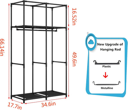 SORCEDAS Portable Wardrobe Closet Storage Organizer Metal Hanging Rack Non-Woven Fabric 34 Inch
