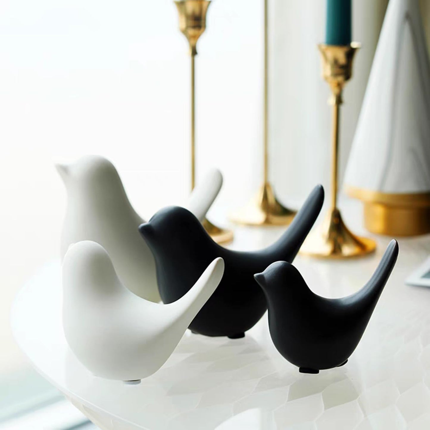 Small Animal Statues, White Bird Figurines Home Decor, Modern Home Decorative, Ceramic Decor for