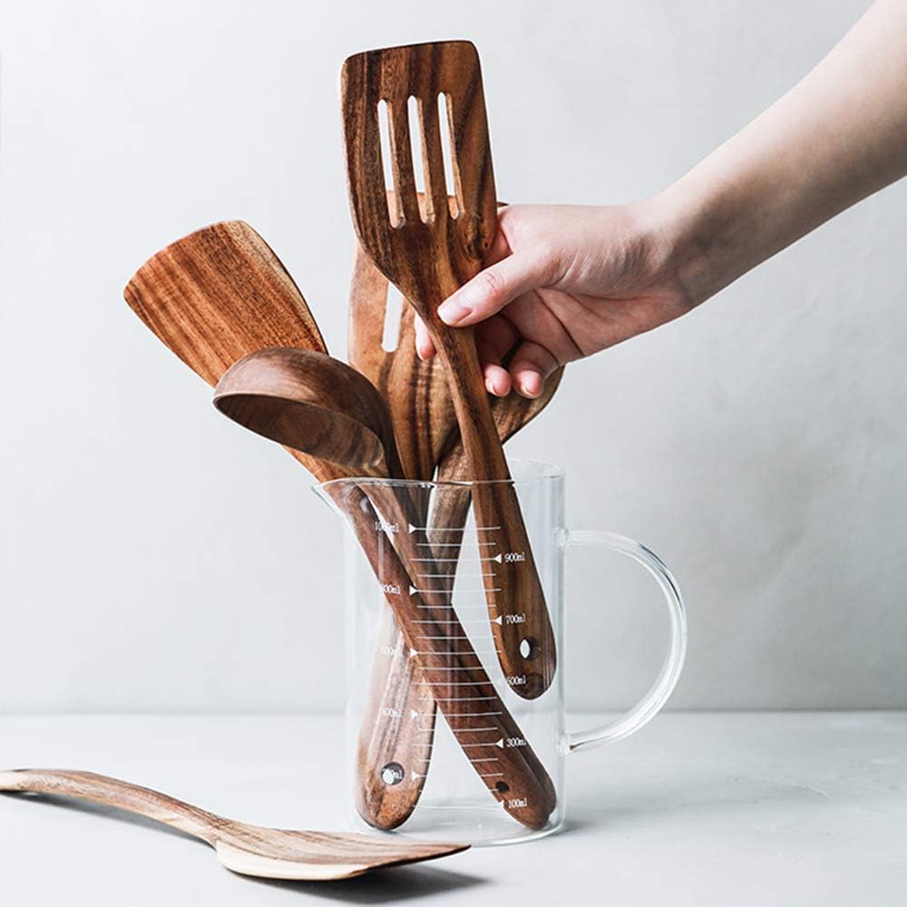 5 Pcs Best Wooden Spoons for Cooking Kitchen Utensils Set Acacia Wood Cooking Spatula Turner Non