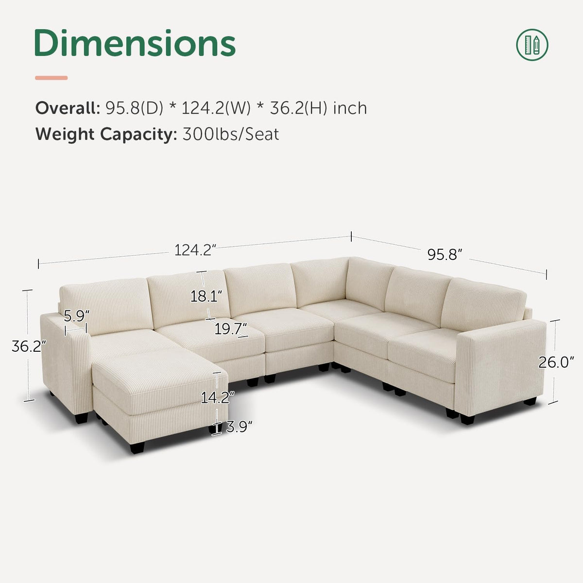 HONBAY Corduroy Sectional Sofa with Storage, U Shape Modular Sectional Sofa with Chaise, Modular