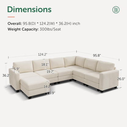 HONBAY Corduroy Sectional Sofa with Storage, U Shape Modular Sectional Sofa with Chaise, Modular