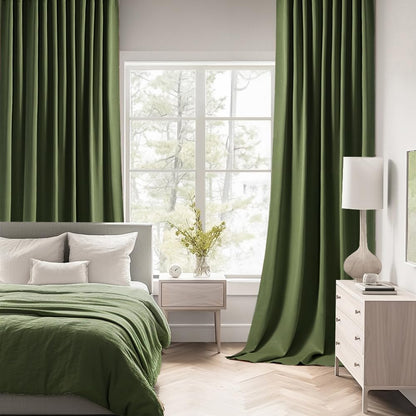 MIULEE Olive Green Back Tab Blackout Curtains 84 Inch Length 2 Panels Set for Living Room Bedroom