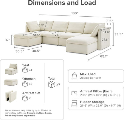 mopio Oversized Modular Sectional Sofa with Fully Removable Covers and Storage, Convertible U