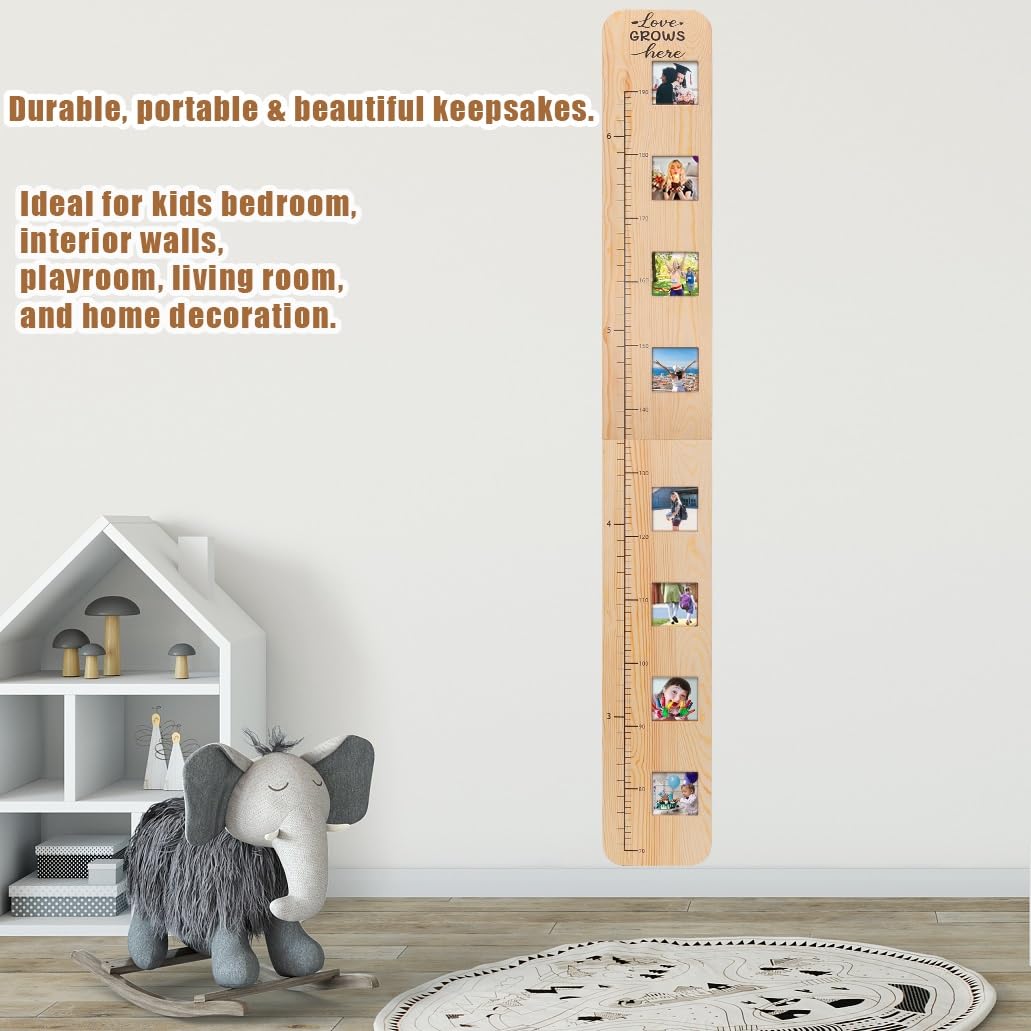 Garybank Solid Wood Growth Chart for Kids with Picture Frames, Height Measurement Ruler Milestone