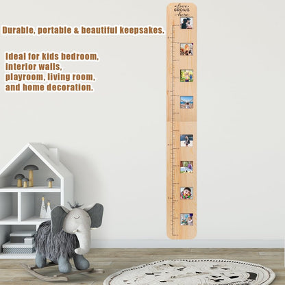 Garybank Solid Wood Growth Chart for Kids with Picture Frames, Height Measurement Ruler Milestone