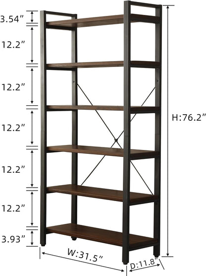 WH-AOERPYMY Natural Real Wood Bookcase,Industrial Bookshelf,6 Tier Solid Wood Open Book Shelf