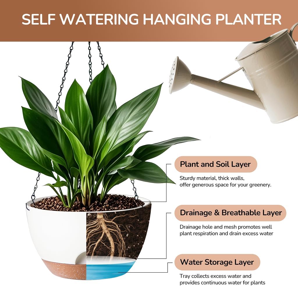 12 Inch Hanging Baskets for Plants Outdoor, Hanging Planters for Indoor Outdoor Plants, Hanging