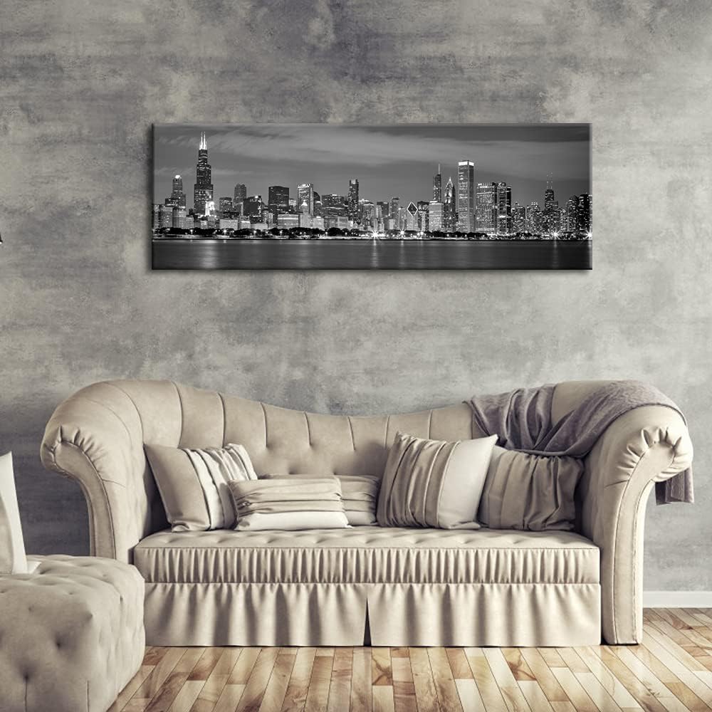 Wieco Art Chicago City Center Skyline in Black and White Canvas Prints Modern Canvas Art Cityscape