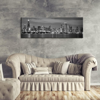 Wieco Art Chicago City Center Skyline in Black and White Canvas Prints Modern Canvas Art Cityscape