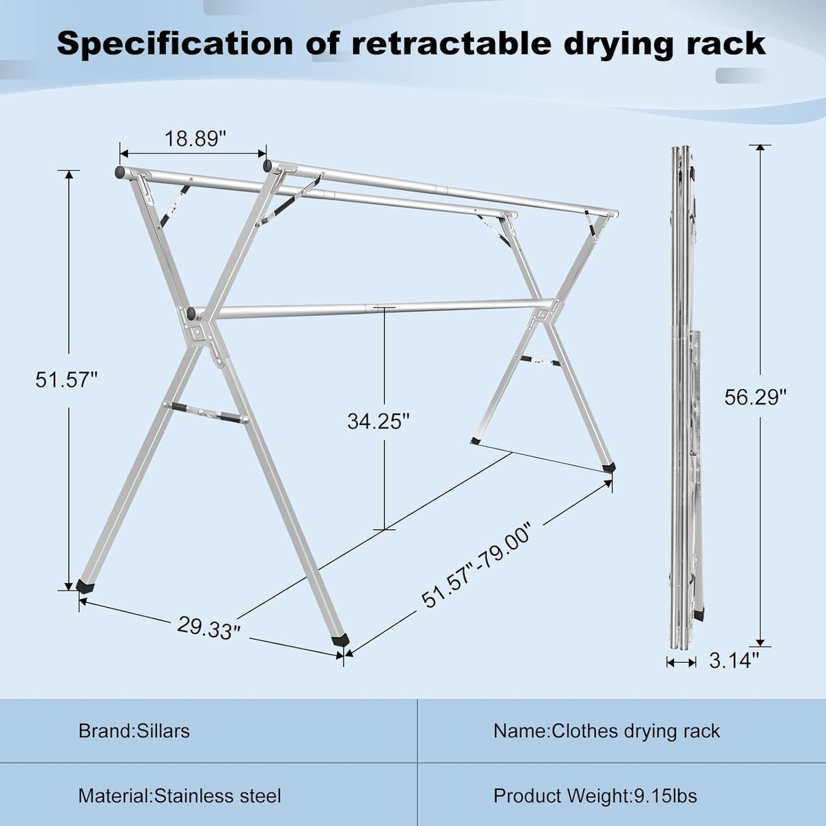 Sarahipe Sillars Clothes Drying Rack, 94.5 inches Laundry Drying Rack Clothing Foldable &