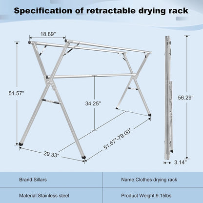 Sarahipe Sillars Clothes Drying Rack, 94.5 inches Laundry Drying Rack Clothing Foldable &
