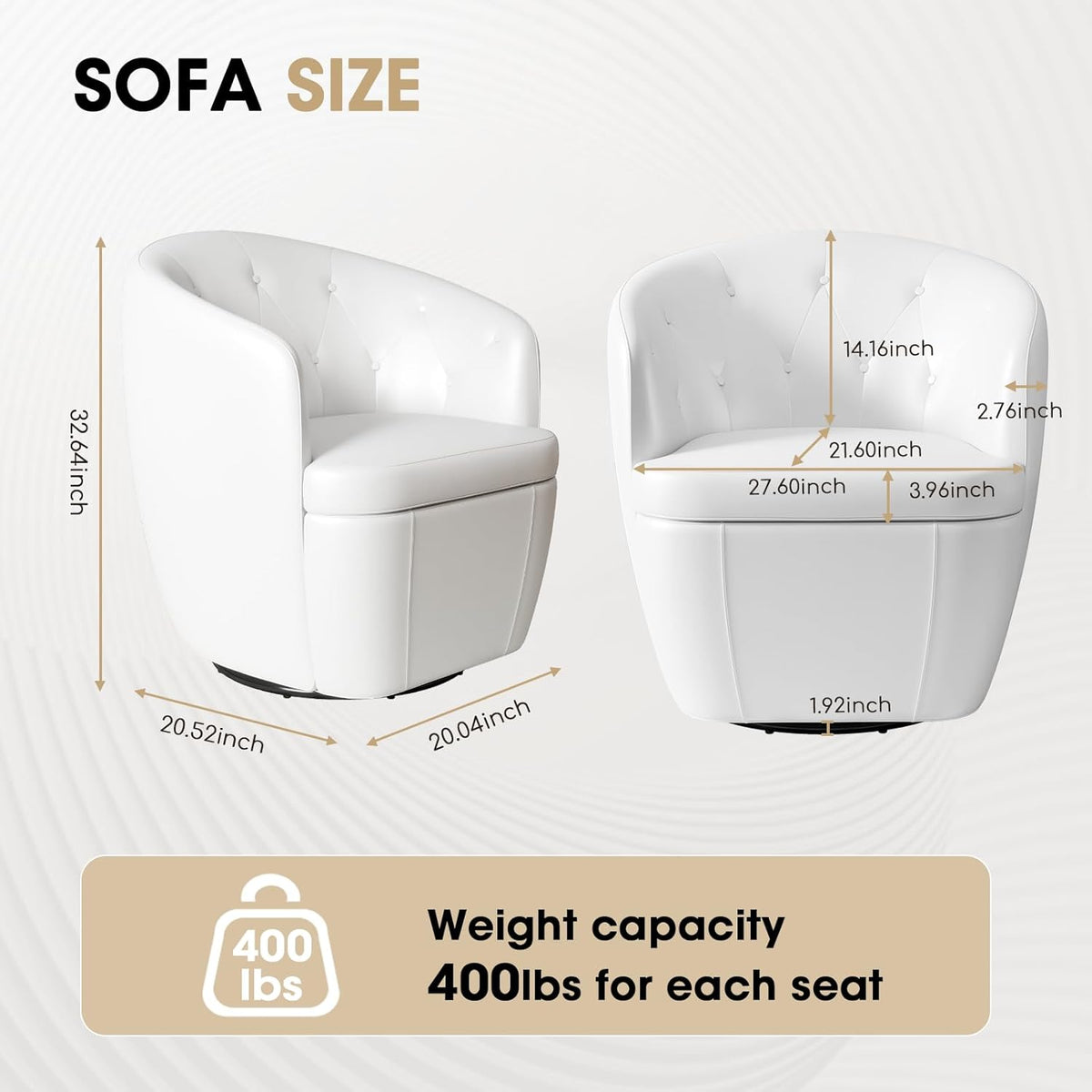 360° Swivel Leather Accent Chair, Modern Barrel Club Chair with Leather Upholstery and Sturdy Base