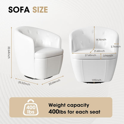 360° Swivel Leather Accent Chair, Modern Barrel Club Chair with Leather Upholstery and Sturdy Base