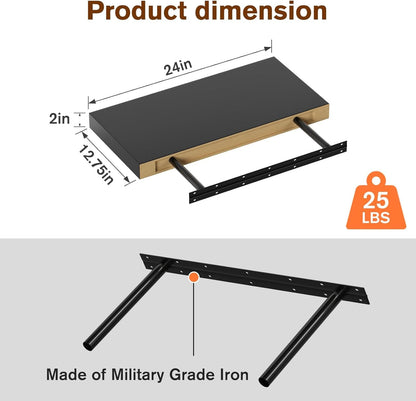 Floating Shelf, Set of 2 Wall Shelf, 24 in W x 12.75 in D x 2 in H Wooden Floating Wall Shelf with