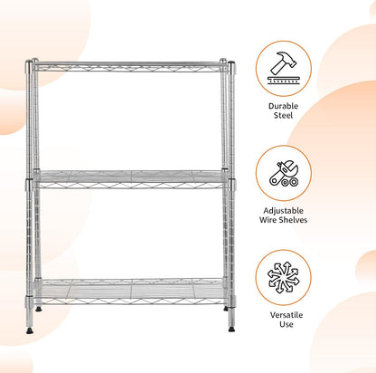 Amazon Basics 3-Shelf Adjustable Heavy Duty Steel Wire Rack Storage Shelving Organizer for Kitchen
