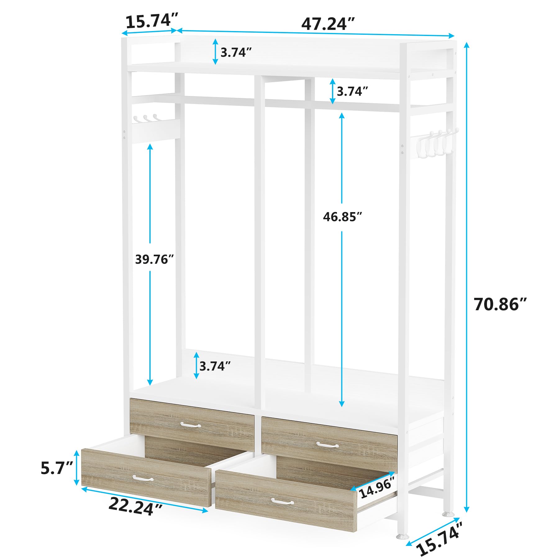 Tribesigns Freestanding Closet Organizer, Garment Rack with 4 Drawers