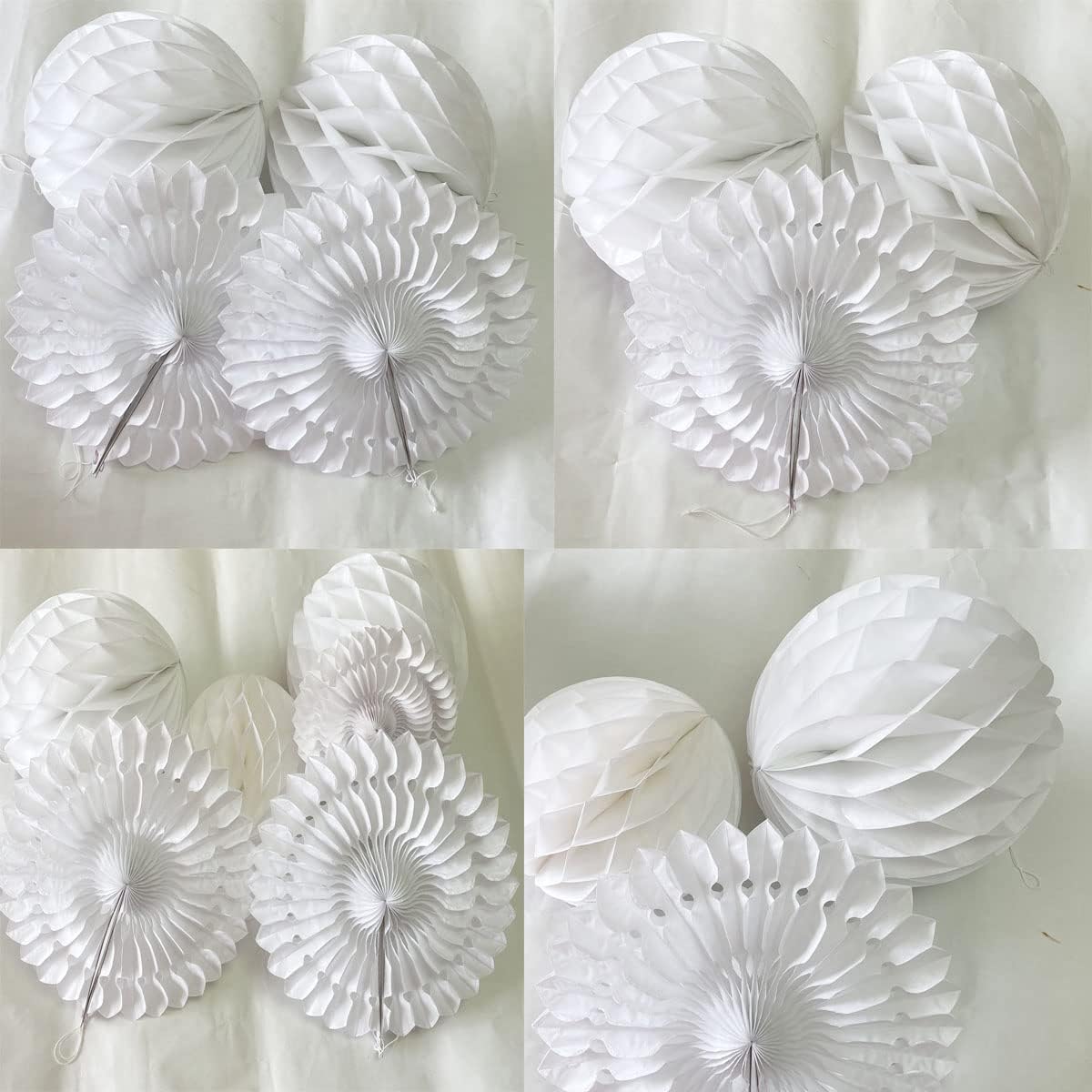 12pcs White Honeycomb Balls Tissue Paper Fans Party Honeycomb Ball Fans wall Decorations Tissue Pom
