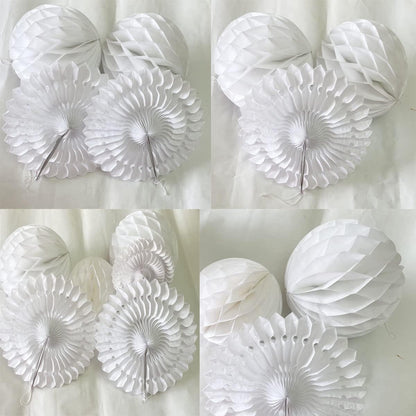 12pcs White Honeycomb Balls Tissue Paper Fans Party Honeycomb Ball Fans wall Decorations Tissue Pom