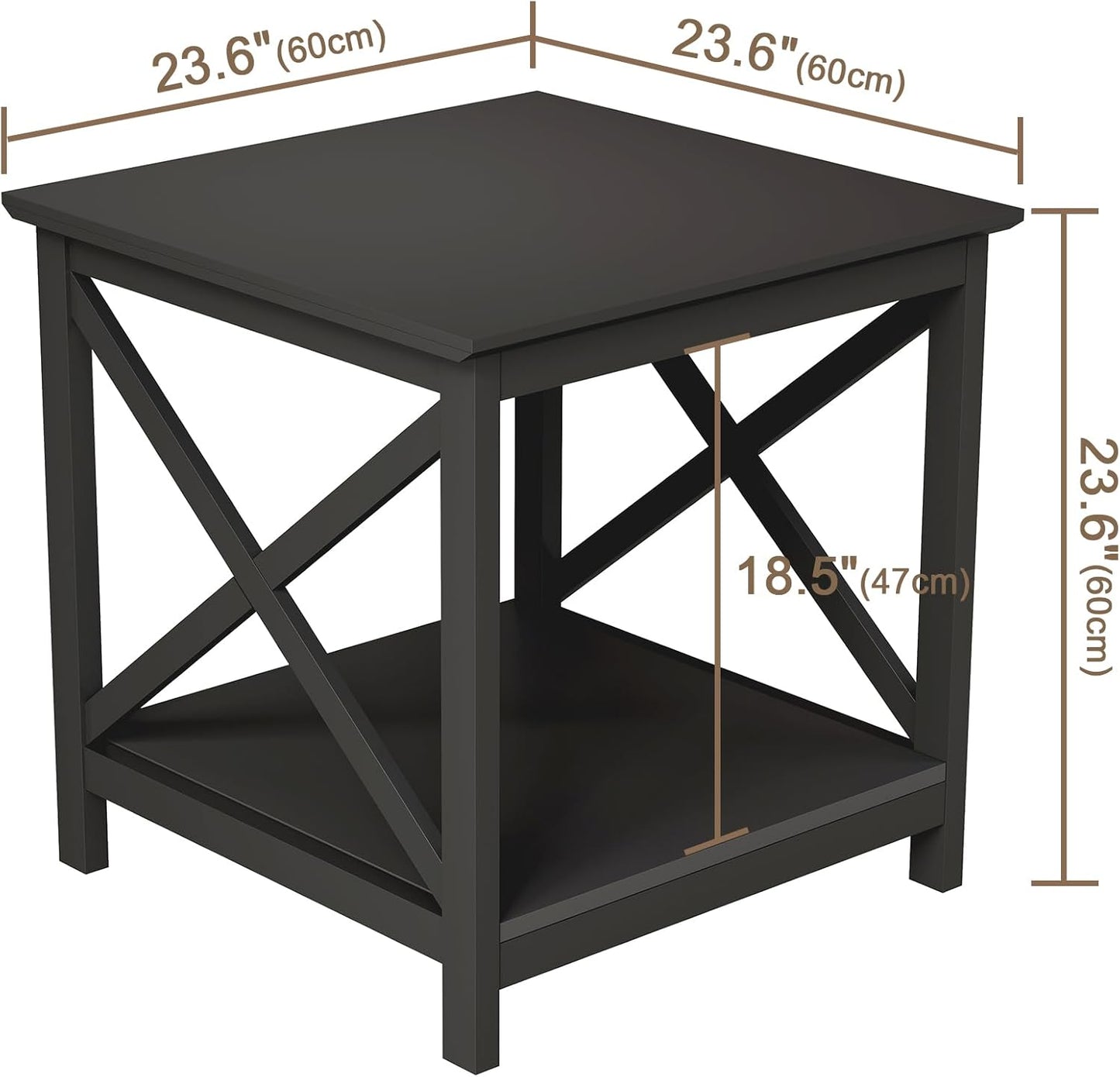 ChooChoo End Table, 24 Inch End Table with 2-Tier Storage Shelf, Side Table for Living Room, Wood