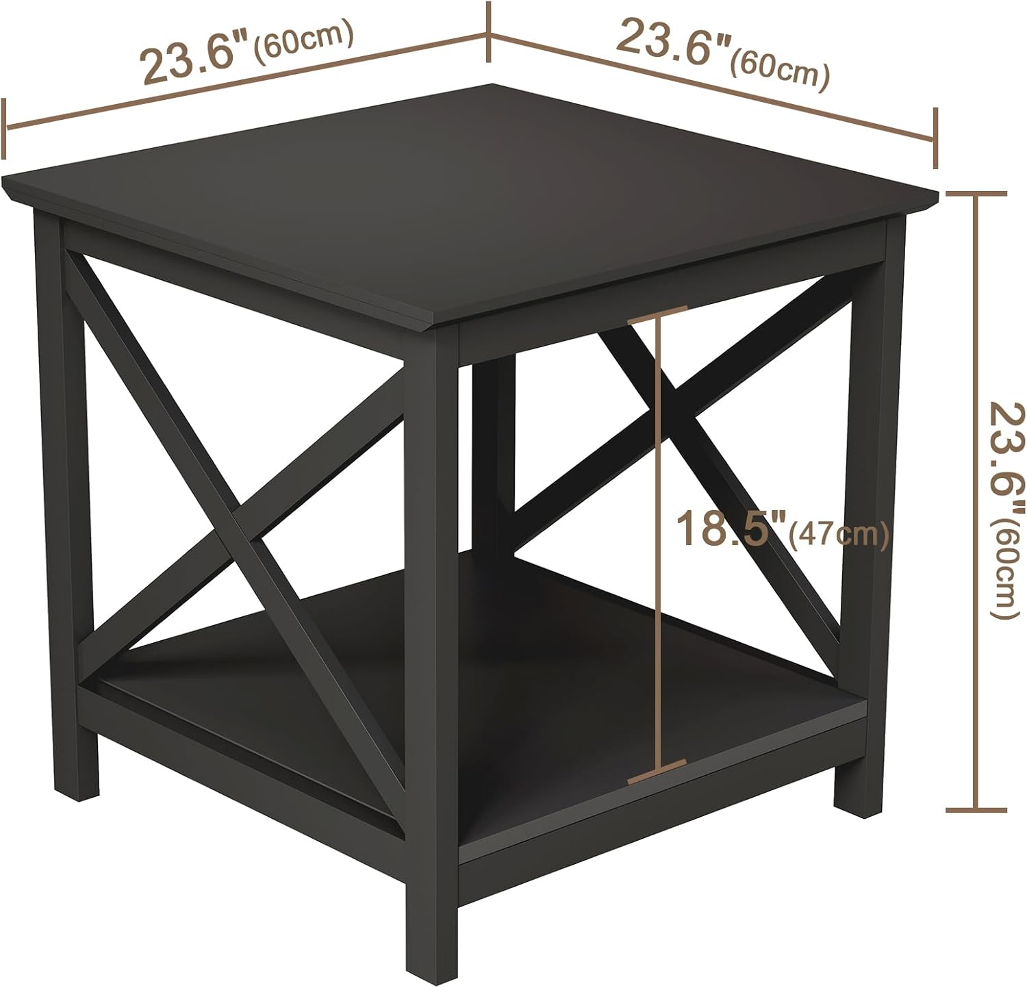 ChooChoo End Table, 24 Inch End Table with 2-Tier Storage Shelf, Side Table for Living Room, Wood