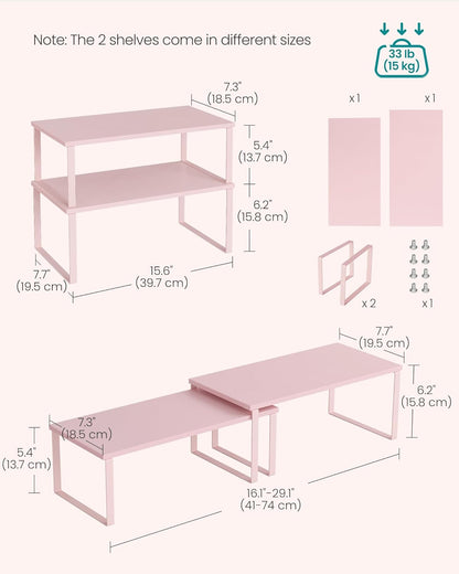 SONGMICS Cabinet Organizer Shelf, Set of 2 Kitchen Counter Shelves, Kitchen Storage, Spice Rack