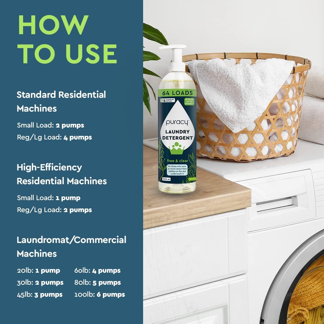 Puracy Laundry Detergent - Enzyme-Powered Liquid Laundry Detergent Concentrate, Natural Laundry