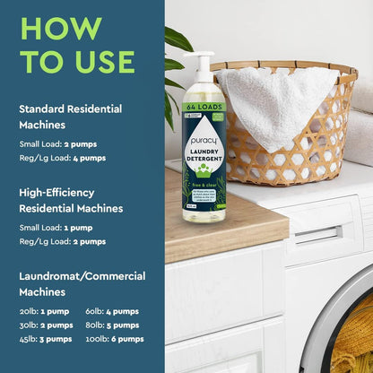 Puracy Laundry Detergent - Enzyme-Powered Liquid Laundry Detergent Concentrate, Natural Laundry