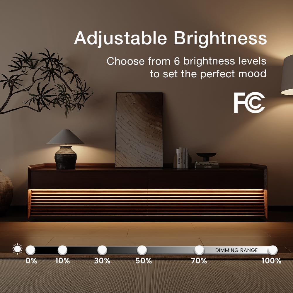 POVISON Fully-Assembled Mid Century Modern TV Stand, 78.74" Wood Media Console with Adjustable LED