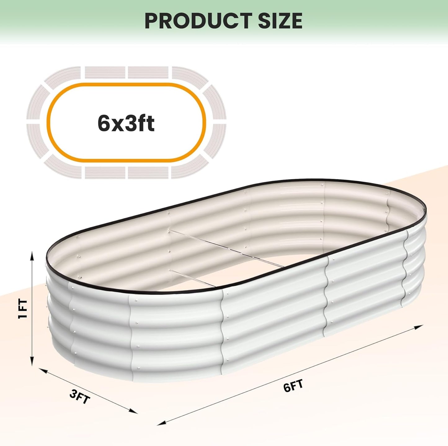 2 Pcs 6x3x1ft Oval Raised Garden Bed, Galvanized Raised Beds,Open-Ended Base Metal Raised Planter