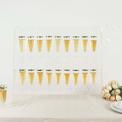 Tableclothsfactory 25" Clear Acrylic 2-Tier Wine Glass Stemware Rack, Champagne Flute Holder with