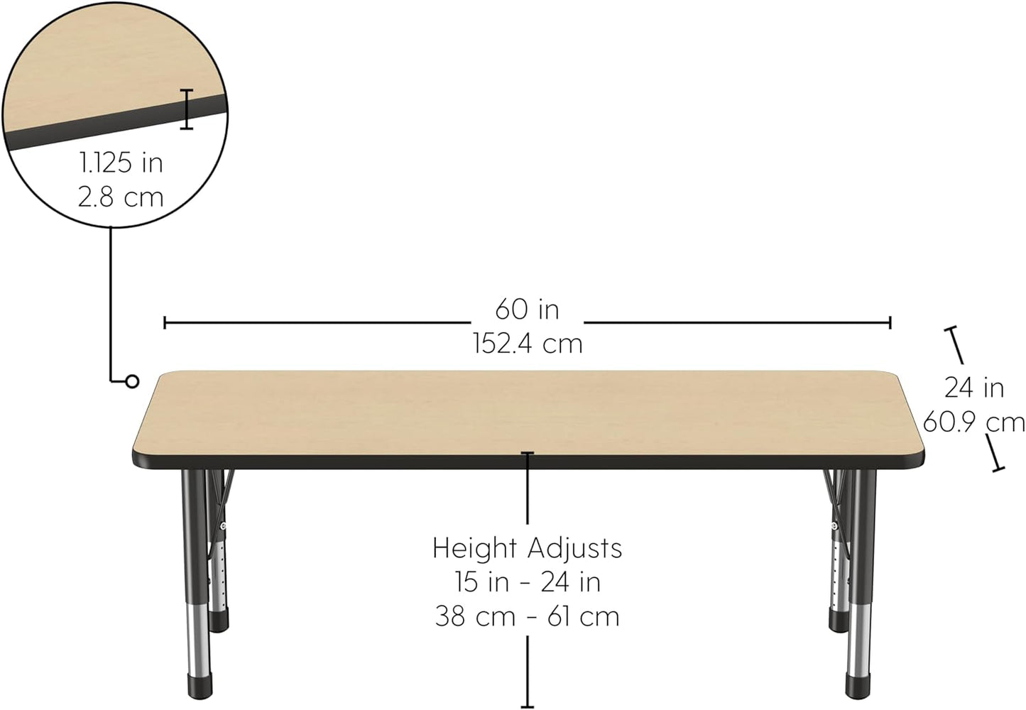 FDP Rectangle Activity School and Classroom Kids Table (24 x 60 inch), Chunky Toddler Legs